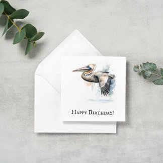 Flying pelican in watercolor, customisable holiday card