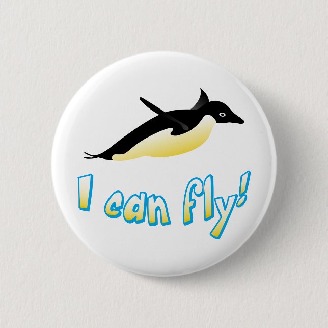 Flying penguin 6 cm round badge (Front)