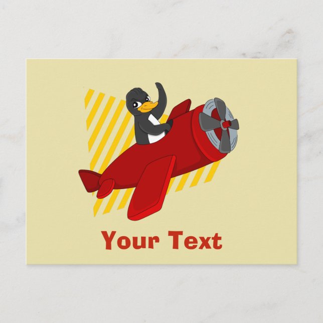 Flying penguin cartoon postcard (Front)