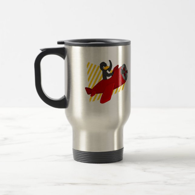 Flying penguin cartoon travel mug (Left)