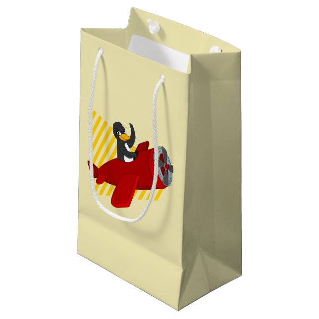 Flying penguing cartoon small gift bag (Front Angled)