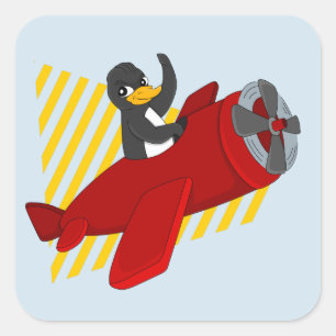 Flying penguing cartoon square sticker