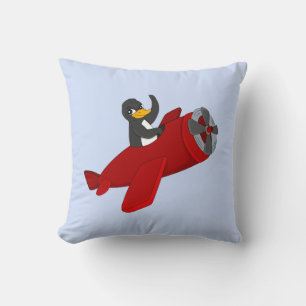 Flying penguing cartoon throw pillow