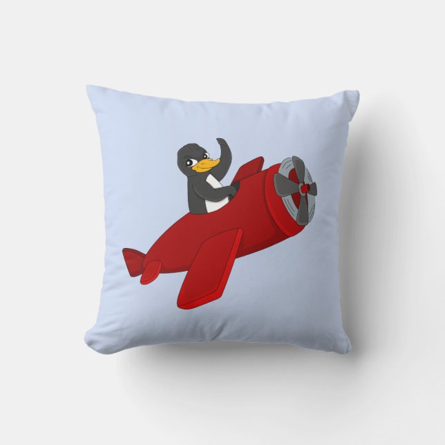 Flying penguing cartoon throw pillow (Front)