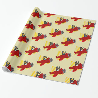 Flying penguing cartoon wrapping paper