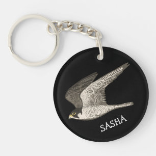 Flying Peregrine Falcon Coloured Pencil CUSTOM NAM Key Ring