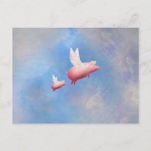 Flying pig and piglet postcards