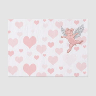 Flying Pig and Pink Hearts Tissue Paper
