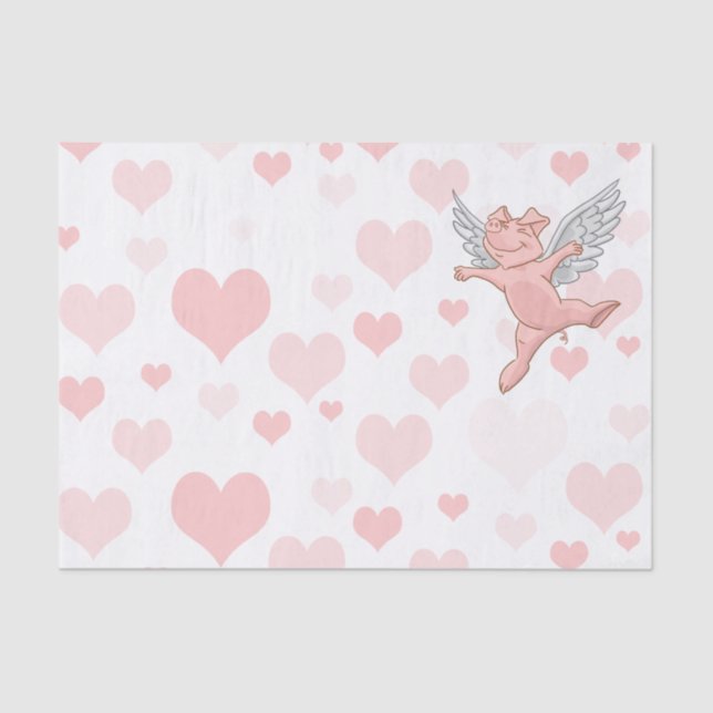 Flying Pig and Pink Hearts Tissue Paper (Front)