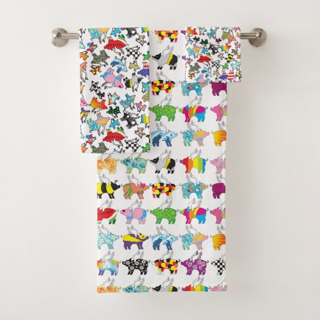Flying pig bath towel set (Insitu)
