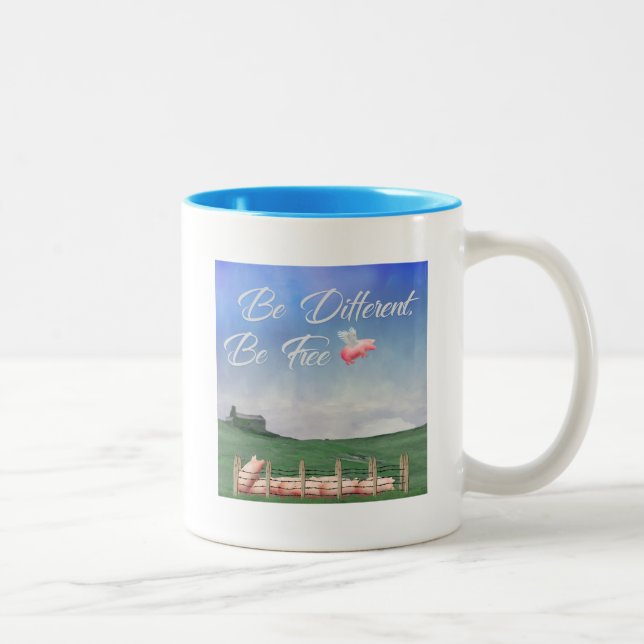 Flying Pig Be Different Two-Tone Coffee Mug (Right)