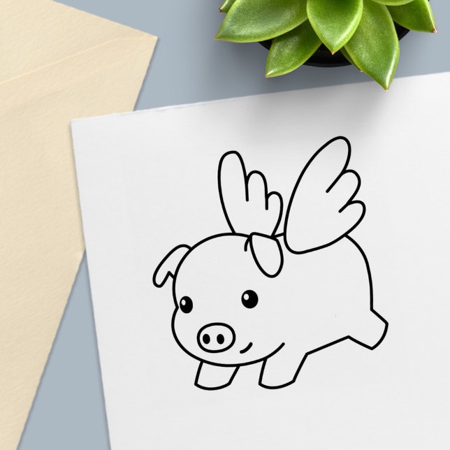Flying Pig - Believe, Piglet with Wings Self-inking Stamp (Creator Uploaded)