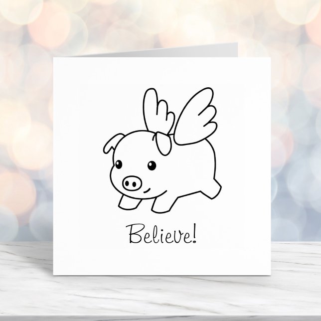 Flying Pig - Believe, Piglet with Wings Self-inking Stamp (Creator Uploaded)