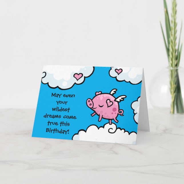 Flying pig birthday dreams card template (Front)