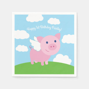 Flying Pig Birthday Party Napkin