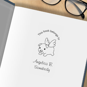 Flying Pig Bookplate Rubber Stamp