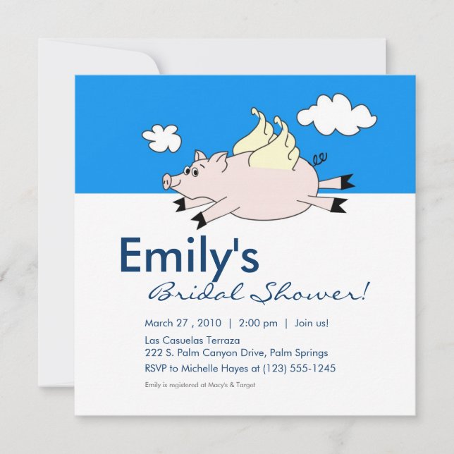 Flying Pig Bridal Shower Invitation (Front)