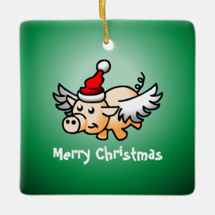 Flying Pig Christmas Ceramic Ornament