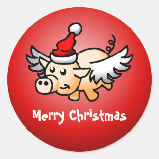 Flying Pig Christmas Classic Round Sticker
