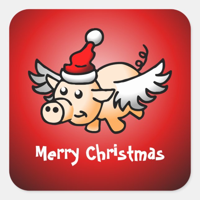 Flying Pig Christmas Classic Square Sticker (Front)