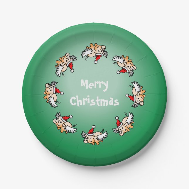 Flying Pig Christmas Paper Plate (Front)