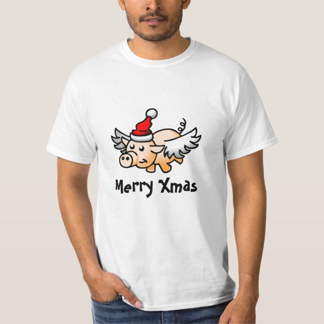 Flying Pig Christmas T-shirt (Front)