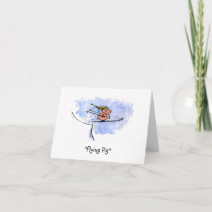 "Flying Pig" Cool Ski Jumping Pig   Just for Fun Card