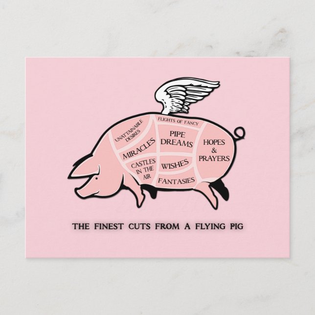 Flying Pig Cut Diagram Postcard (Front)