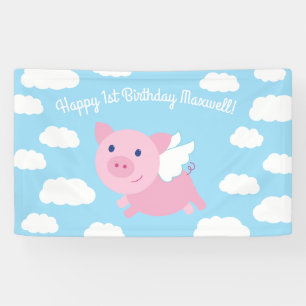 Flying Pig Cute 1st Birthday Party Banner Decor