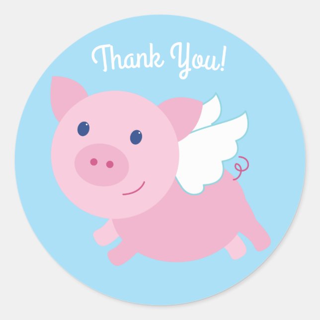 Flying Pig Cute 1st Birthday Thank You Classic Round Sticker (Front)