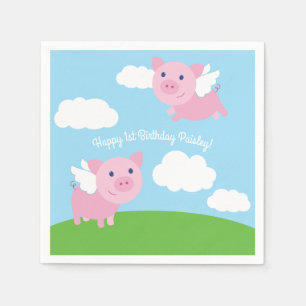 Flying Pig Cute Kid's Birthday Party Napkin