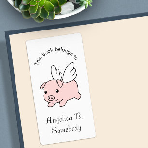 Flying Pig - Cute Piglet with Wings Bookplate