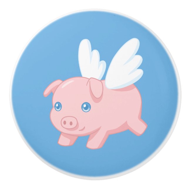 Flying Pig - Cute Piglet with Wings Ceramic Knob (Front)