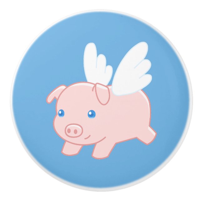Flying Pig - Cute Piglet with Wings Ceramic Knob (Front)