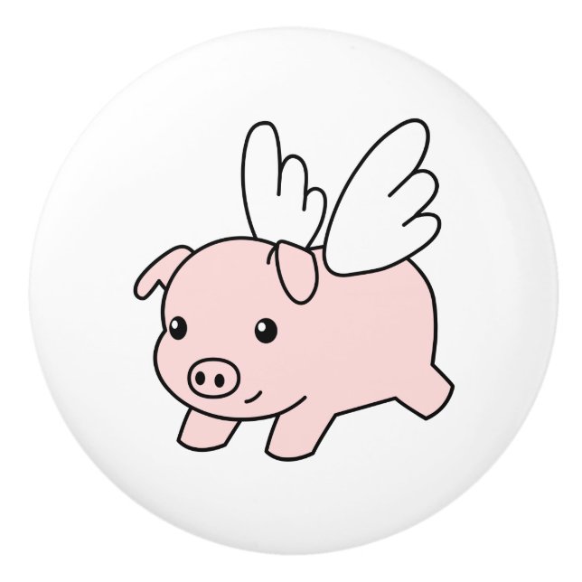 Flying Pig - Cute Piglet with Wings Ceramic Knob (Front)