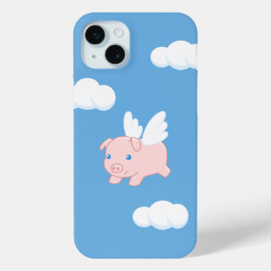 Flying Pig - Cute Piglet with Wings on Blue iPhone 15 Mini Case