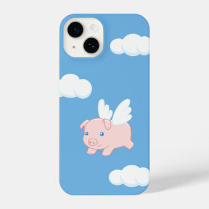 Flying Pig - Cute Piglet with Wings on Blue iPhone 14 Case