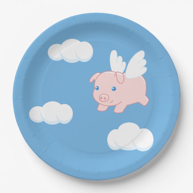 Flying Pig - Cute Piglet with Wings Paper Plate (Front)