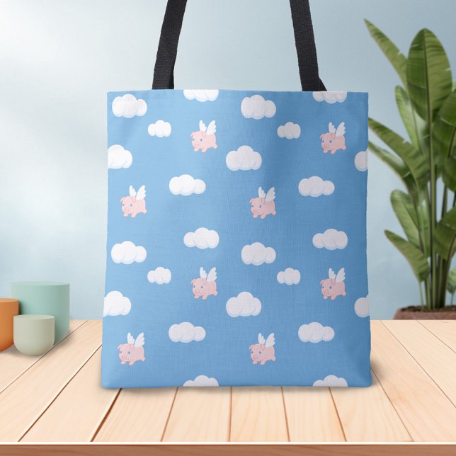 Flying Pig Cute Piglet with Wings Pattern Tote Bag (Creator Uploaded)