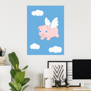 Flying Pig - Cute Piglet with Wings Poster