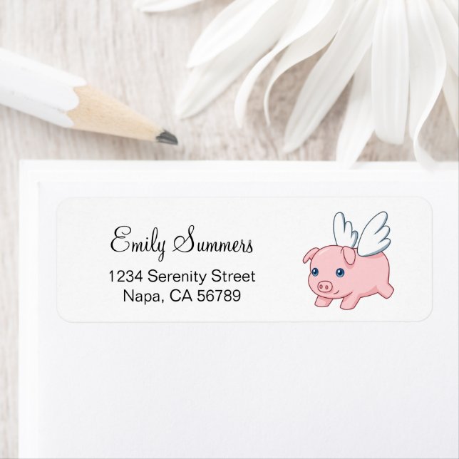 Flying Pig - Cute Piglet with Wings Return Address Label (Insitu)