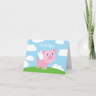 Flying Pig Cute Thank You 1st Birthday Cards