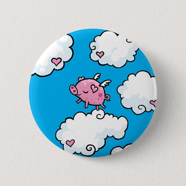 Flying pig dances on clouds 6 cm round badge (Front)