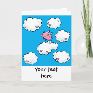 Flying pig dances on clouds customisable card