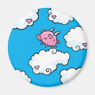 Flying pig dances on clouds magnet