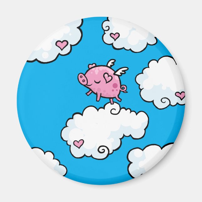 Flying pig dances on clouds magnet (Front)