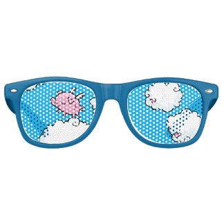 Flying pig dances on clouds retro sunglasses