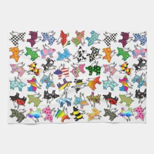 Flying pig dish towel