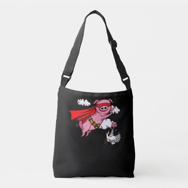 Flying Pig Funny Farm Animal Pork Crossbody Bag (Front)