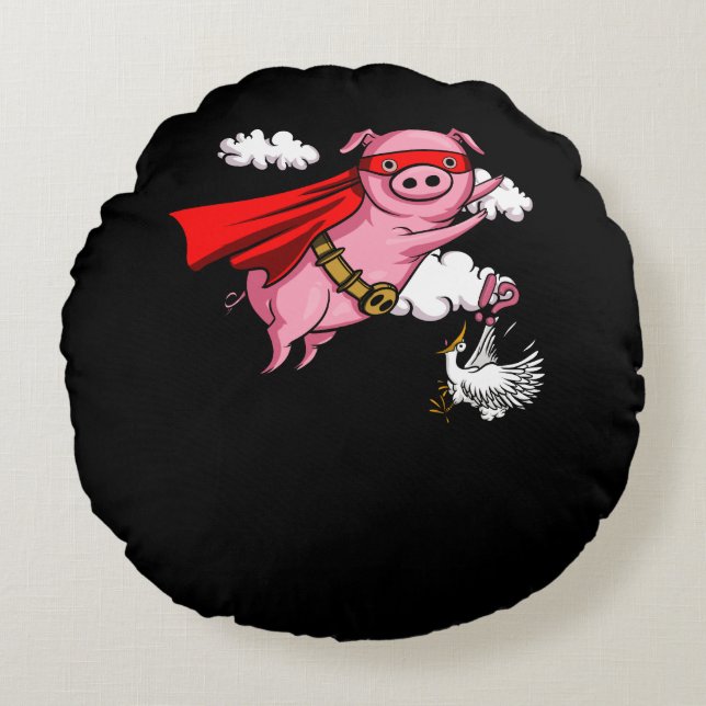 Flying Pig Funny Farm Animal Pork Round Cushion (Front)